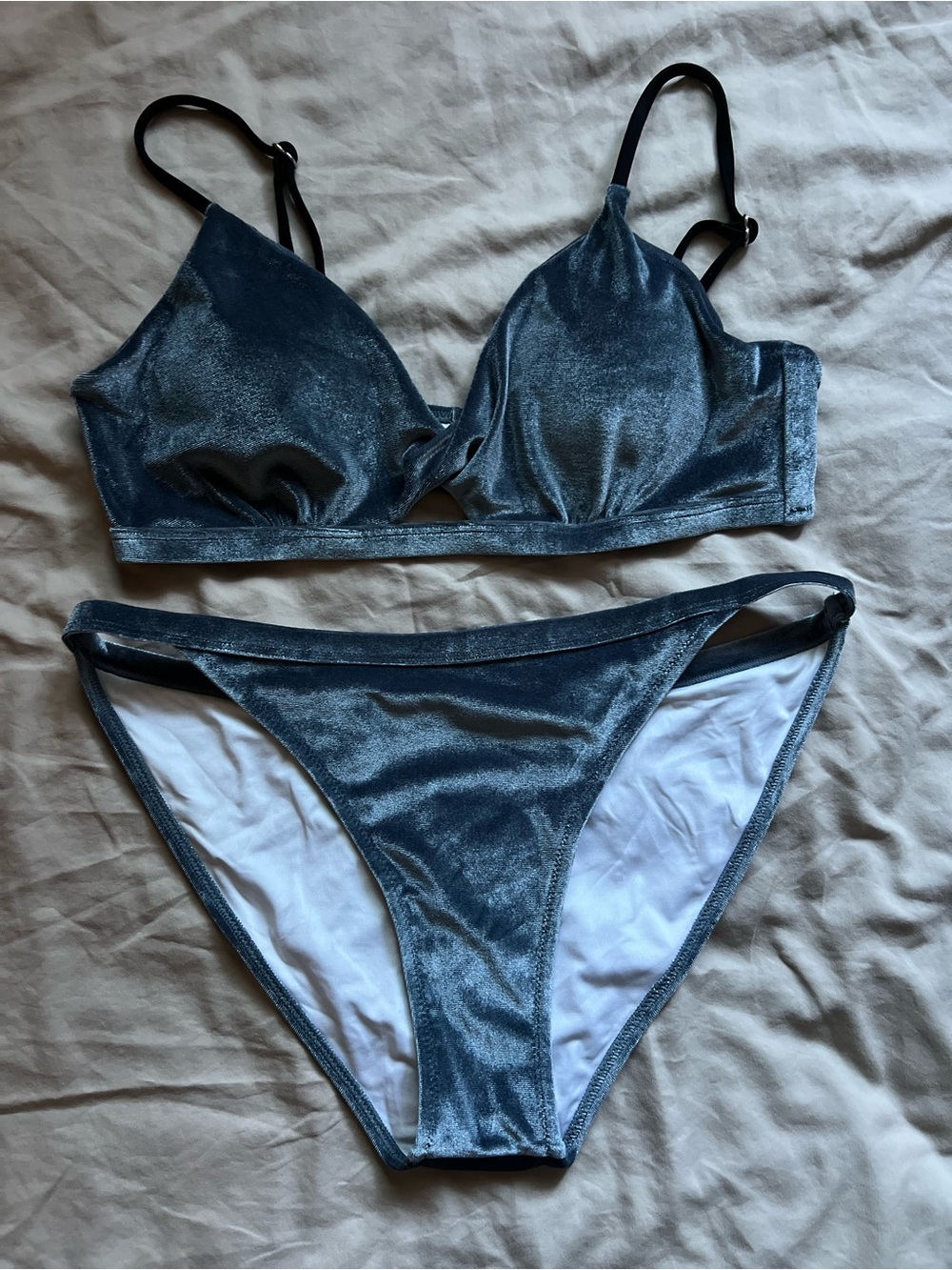 Shimmery Blue Velvet Bikini Set